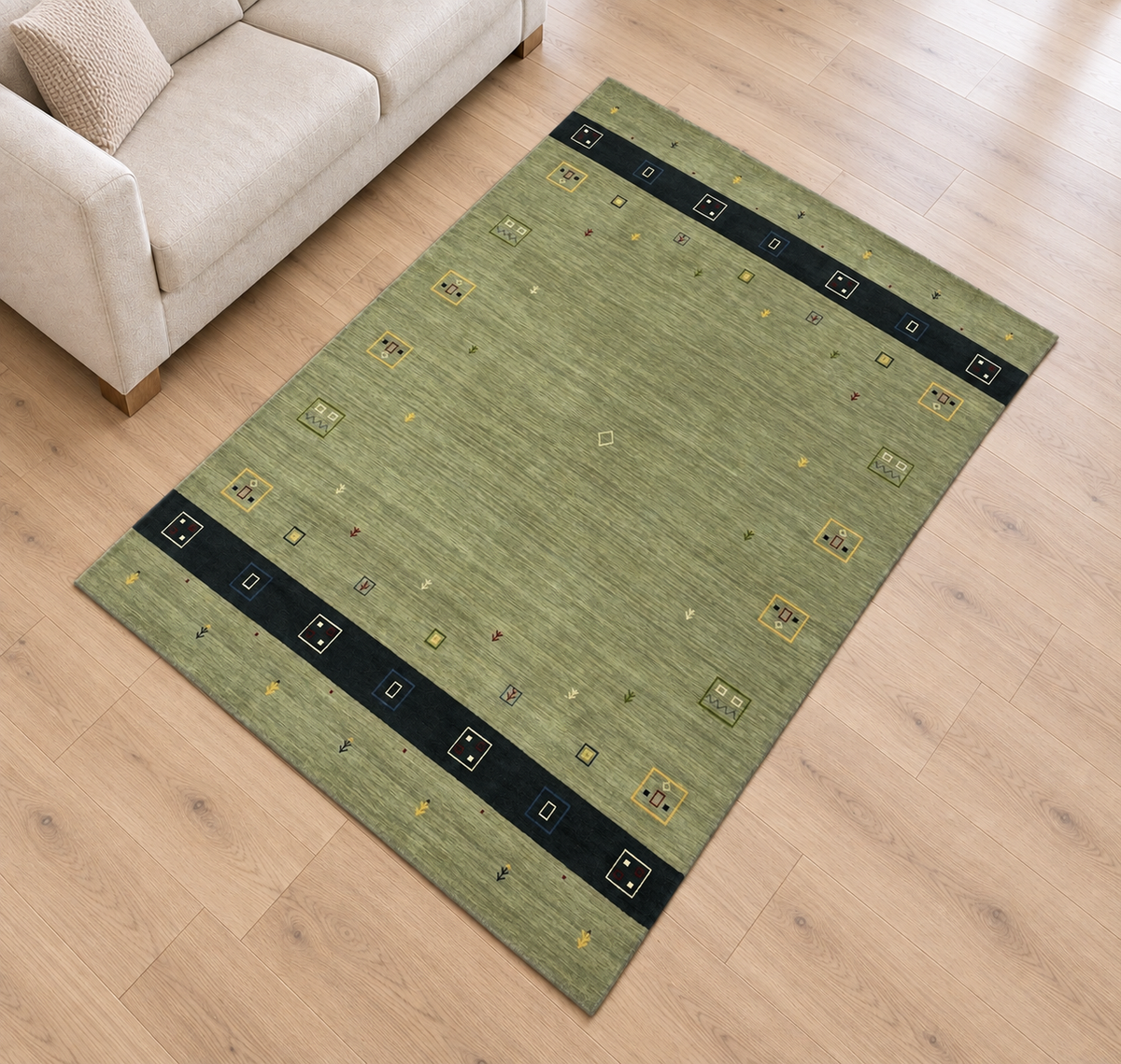 Gabbeh Teppich 100% Wolle 170x240 cm Beige Handgewebt Orientteppich wr107