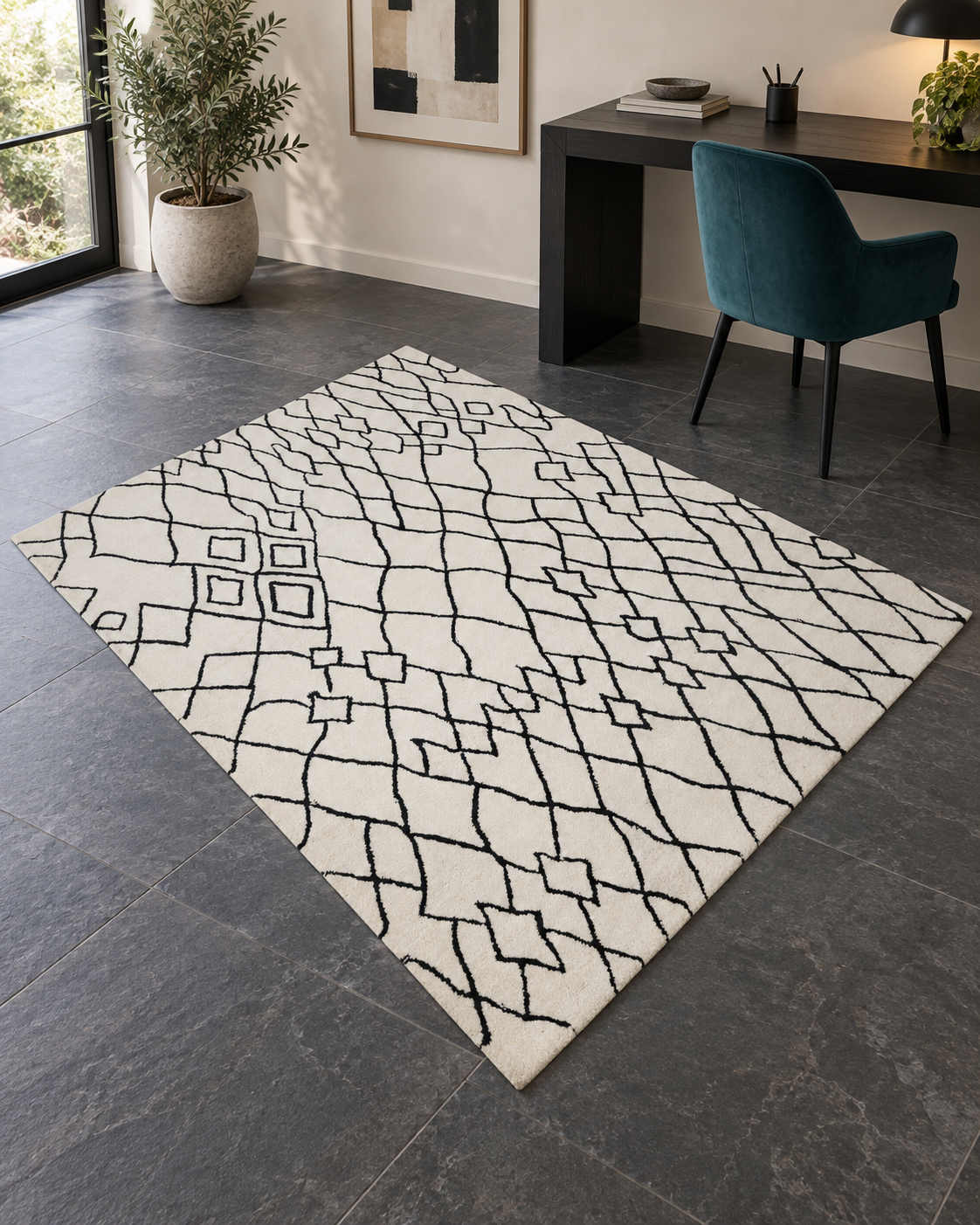Dramblio kaulo spalvos kilimas, 100 % vilnos, 160 x 230 cm, rytietiškas kilimas, rankomis dygsniuotas, HT394