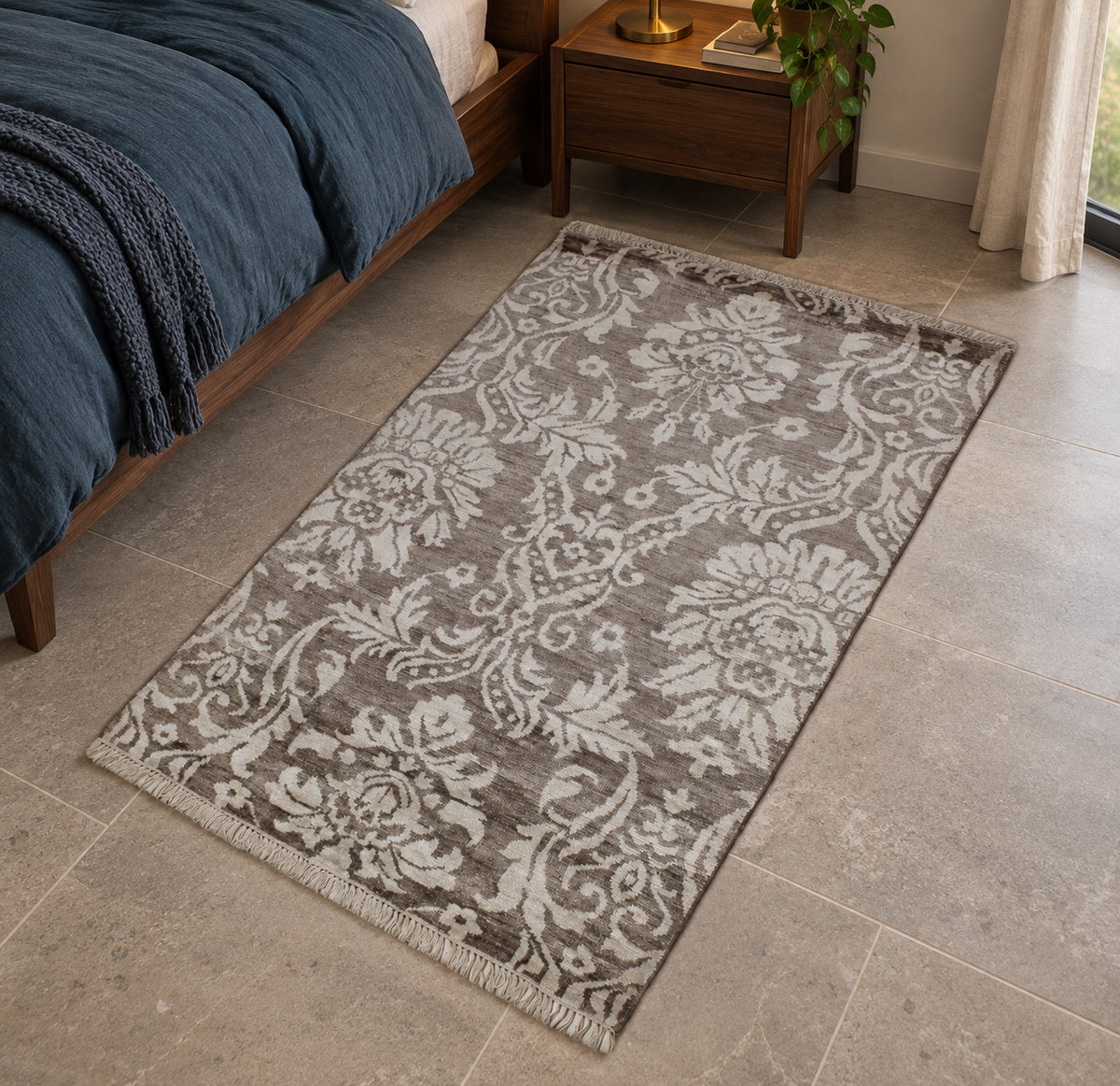 Hand-knotted silk rug, 120 x 180 cm, light brown, silk rug, Silk 2124