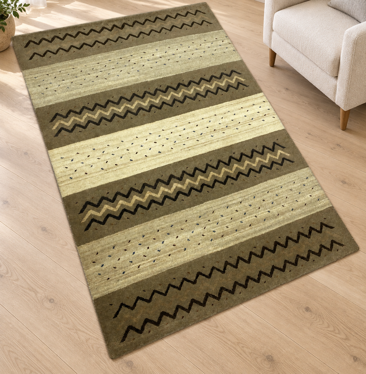 Gabbeh Teppich 100% Wolle Beige Braun Handgeknüpft 170x240 cm WR41