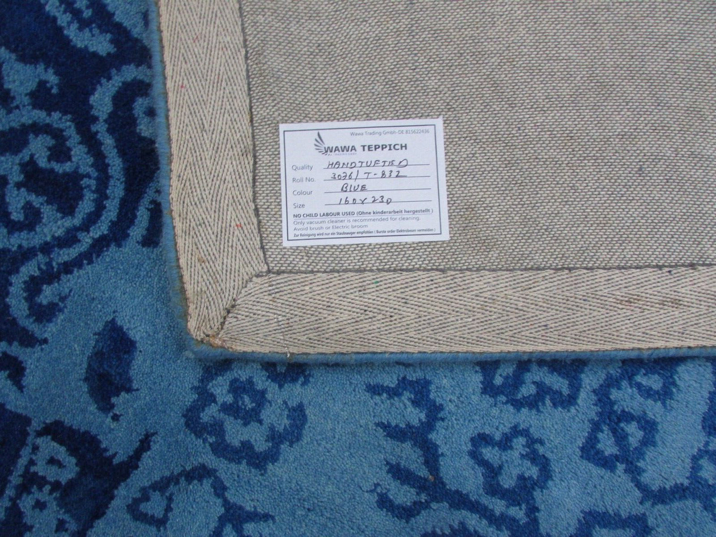 HellBlau Teppich 100% Wolle 160X230 cm Blau Orientteppich Handgetuftet T832