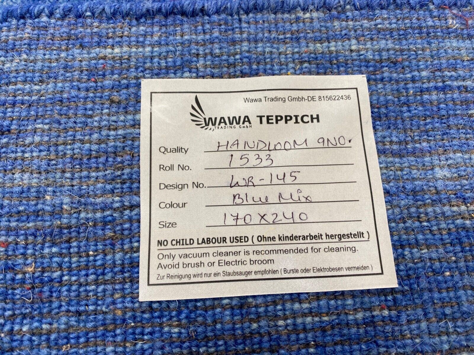 Gabbeh Teppich 100% Wolle Blau Lila Handgefertigt 170X240 cm Loom Lori WR145