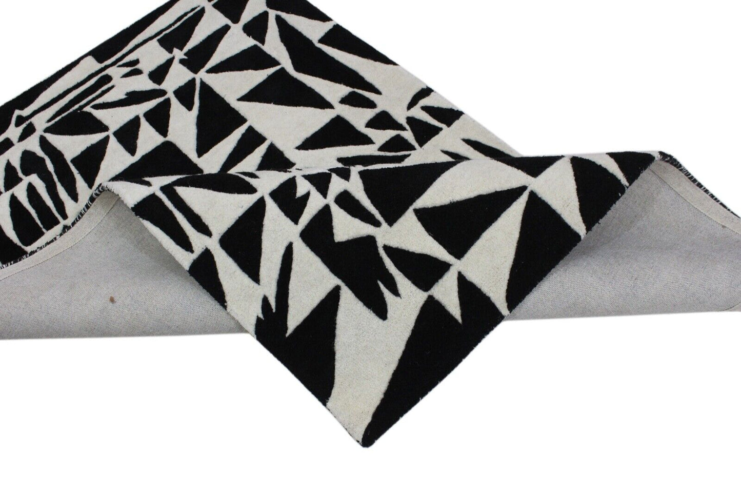 Schwarz Beige 100% Wolle Teppich 120X180 CM Handarbeit Handgetuftet ME4