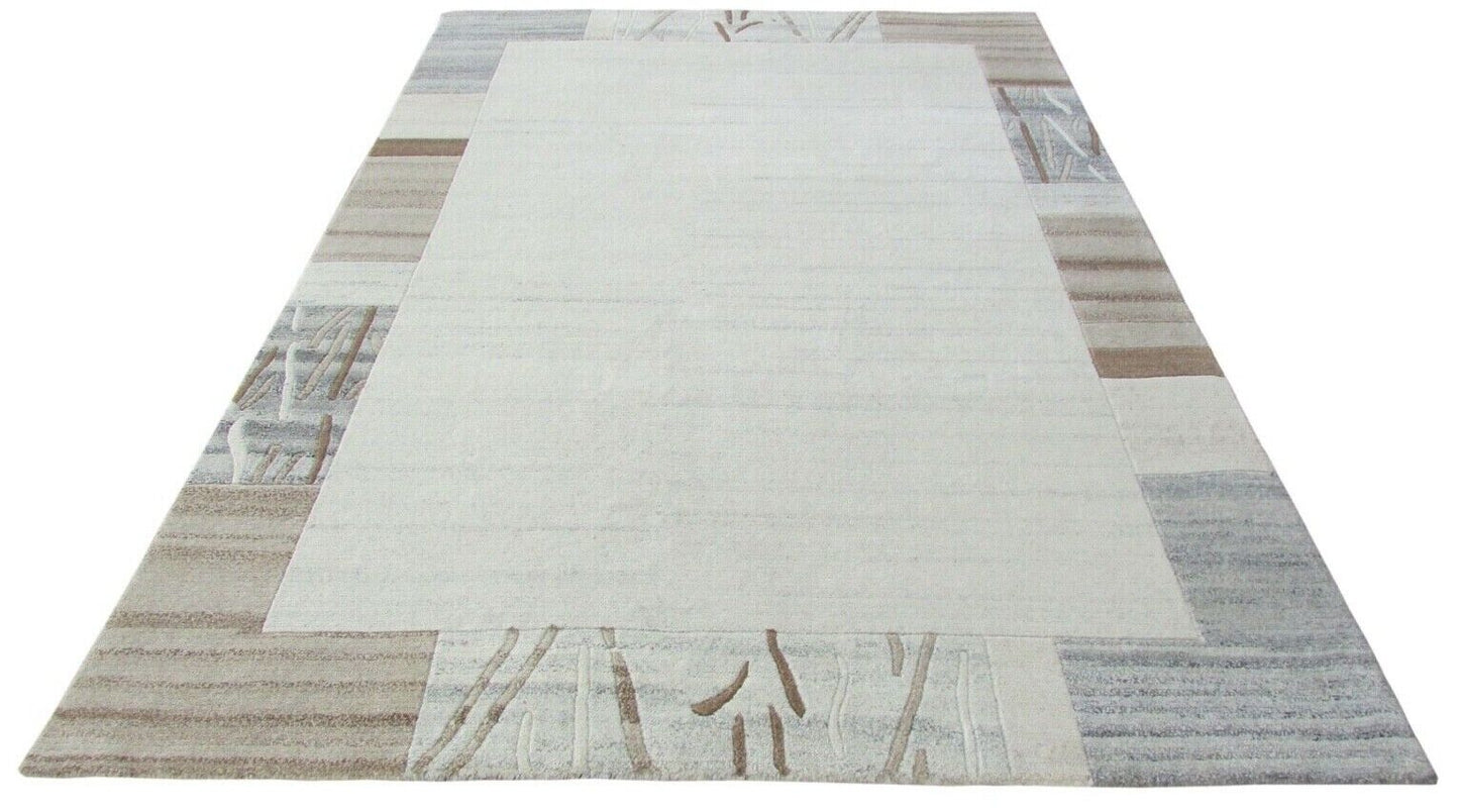Nepal Teppich Handgeknüpft Grau Beige 100% Wolle Orientteppich 160x229 cm N-2