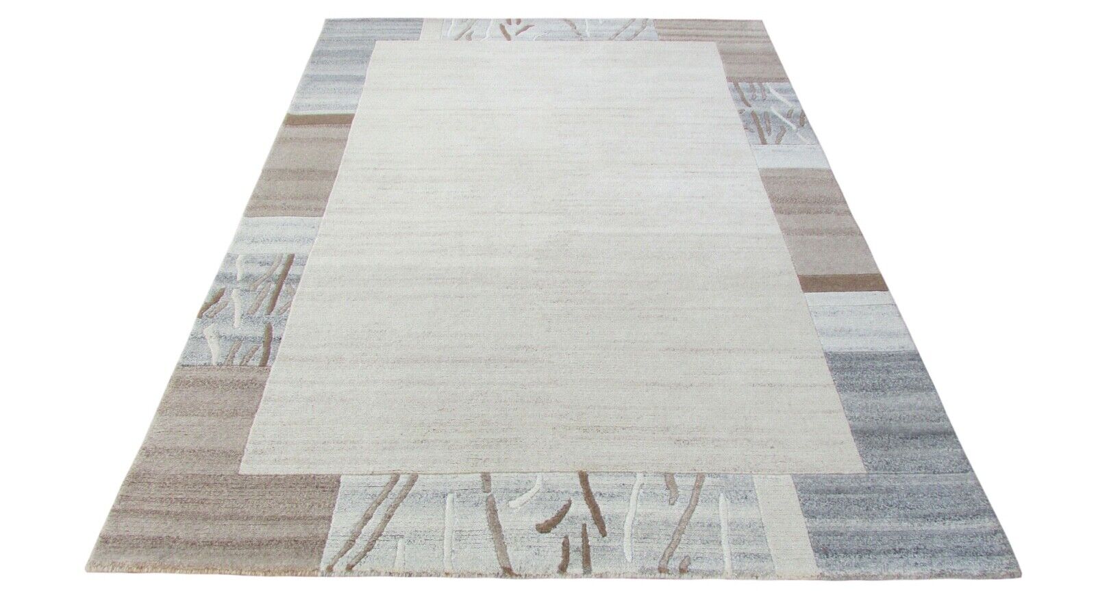 Nepal Teppich Handgeknüpft Grau beige 100% Wolle Orientteppich 163x226 cm N-96