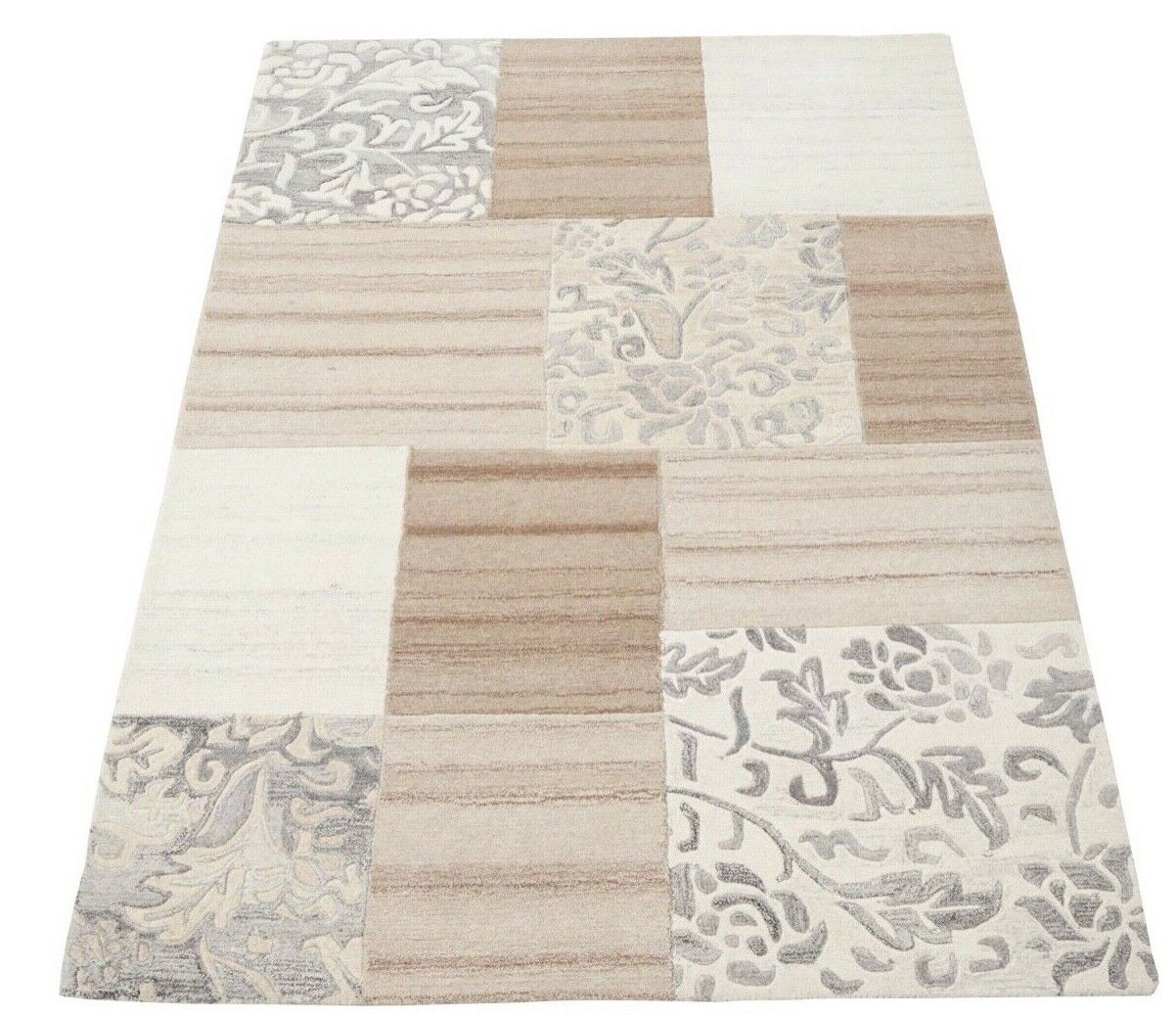 Beige 160X230 cm Teppich 100% Wolle Braun Grau Orientteppich Handgetuftet HT401