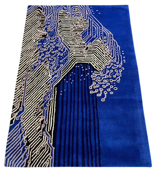 Blau Teppich 120X180 CM 100% Wolle Handarbeit Handgetuftet Hauptplatine
