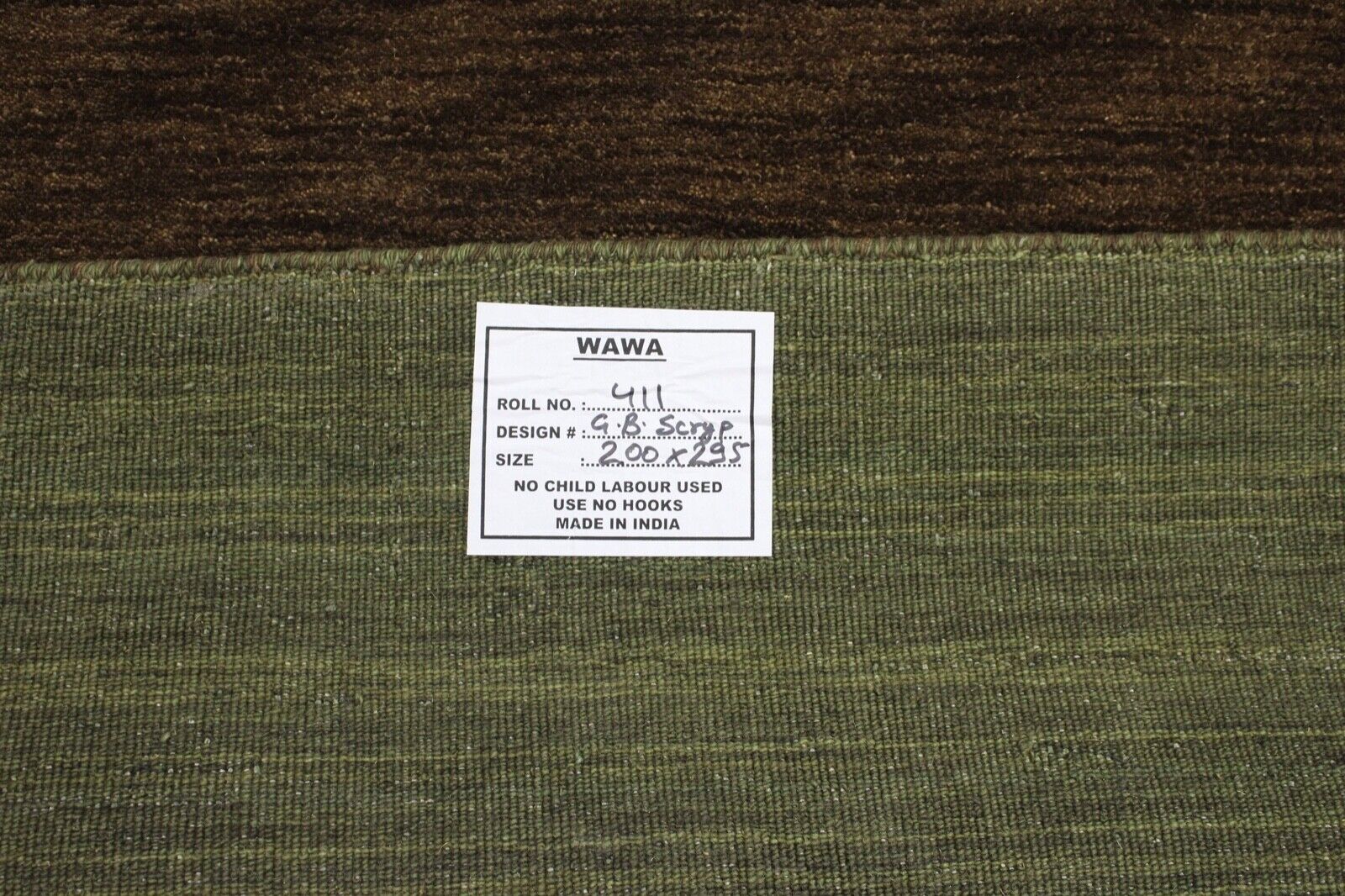 Gabbeh kilimas, žaliai rudas, 100 % vilna, 200 x 295 cm, rankomis austas rytietiškas kilimas