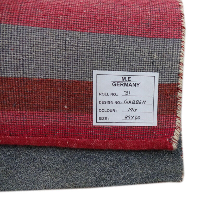 Gabbeh Teppich 60x89 cm Handgeknüpft ~ 100% Wolle ~ Grau Rot Beige Blau M31