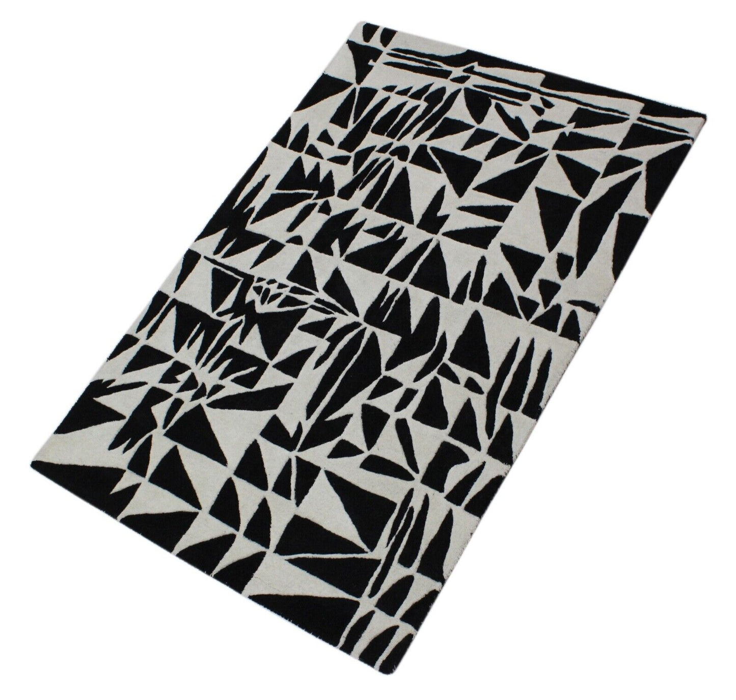 Schwarz Beige 100% Wolle Teppich 120X180 CM Handarbeit Handgetuftet ME4