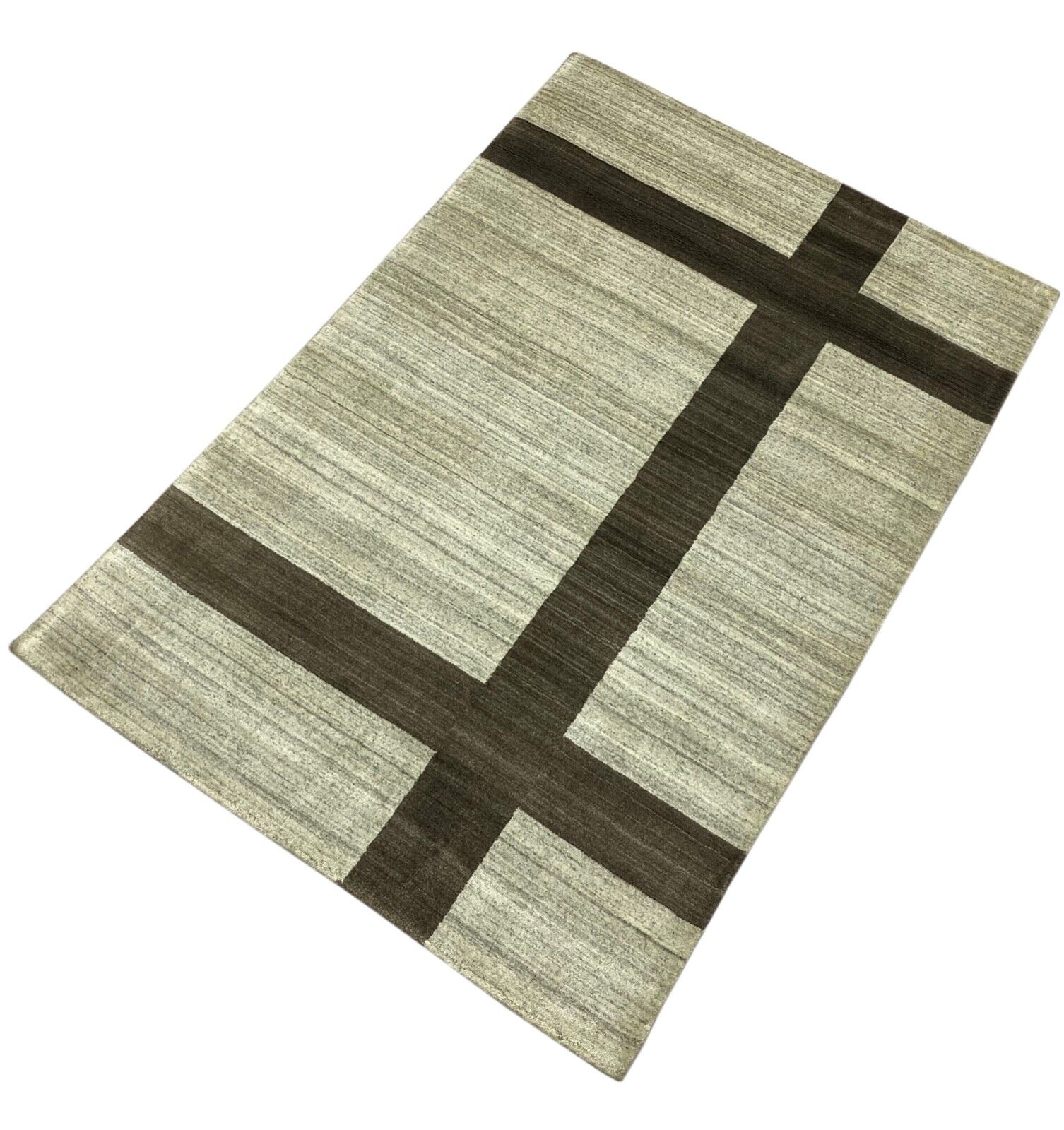 Teppich 100% Wolle Grau Beige Gabbeh lori Handgewebt 120x180 cm dp Garn S151