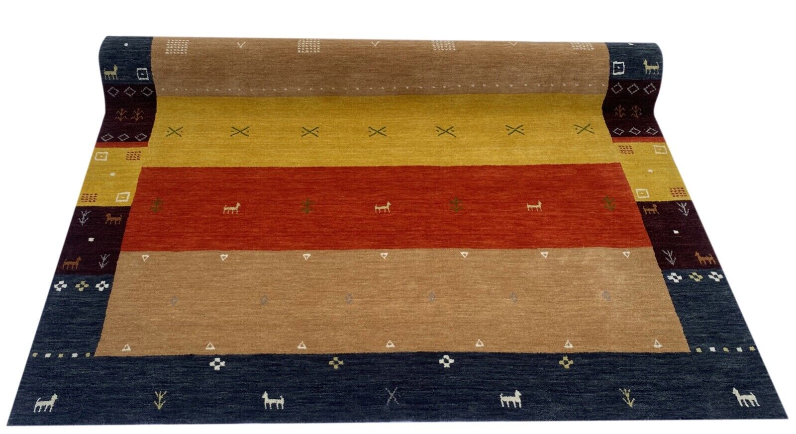 Teppich 100% Wolle 200x300 cm rot Gold Terrakott Handgewebt Gabbeh Orientteppich