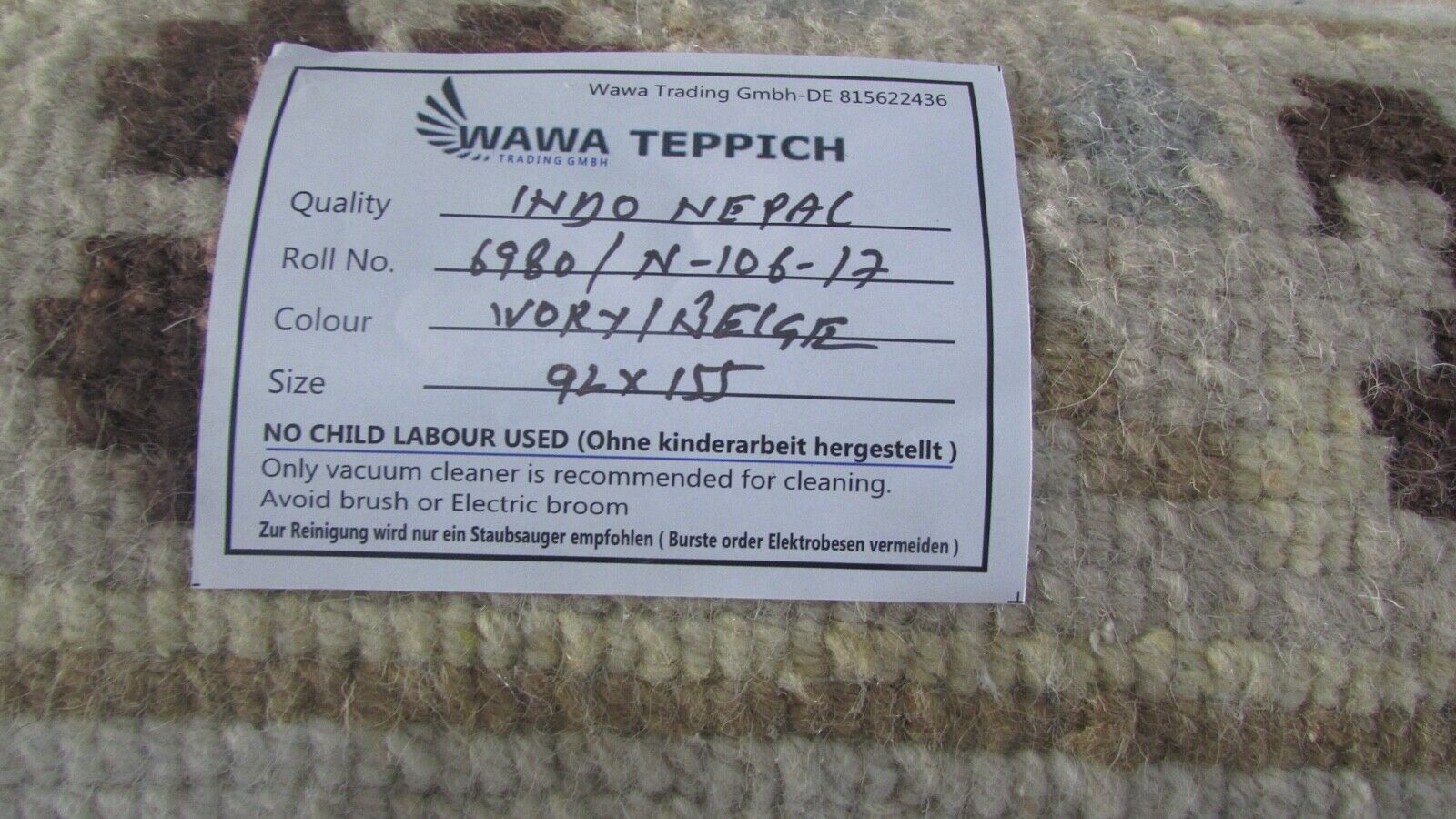 Nepal Teppich Handgeknüpft Beige 100% Wolle Orientteppich 90x155 cm N-106