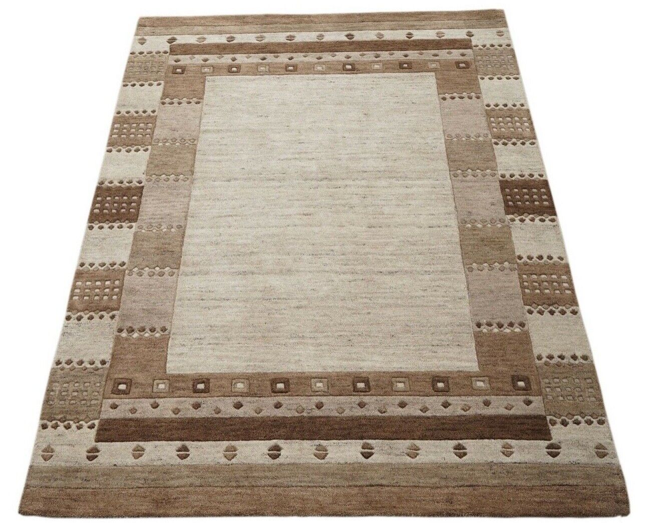 Beige 160X230 cm Teppich 100% Wolle Braun Orientteppich Handgetuftet HT185