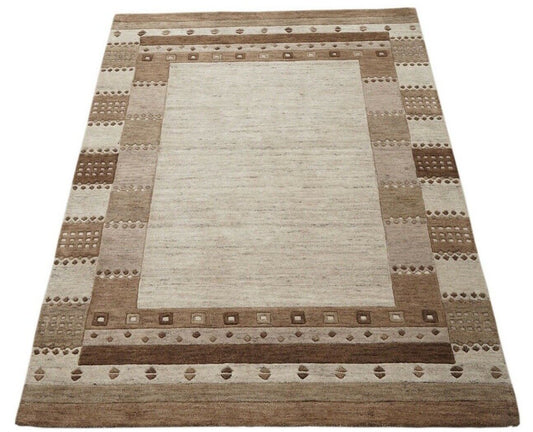 Beige 160X230 cm Teppich 100% Wolle Braun Orientteppich Handgetuftet HT185
