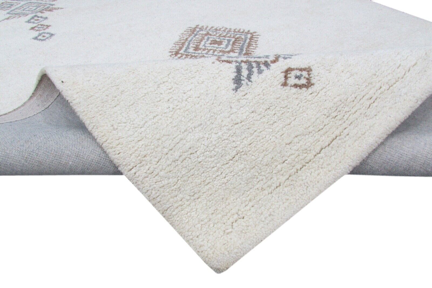 Beige Weiß Teppich 100% Wolle 160X230 cm Handarbeit Handgetuftet T823