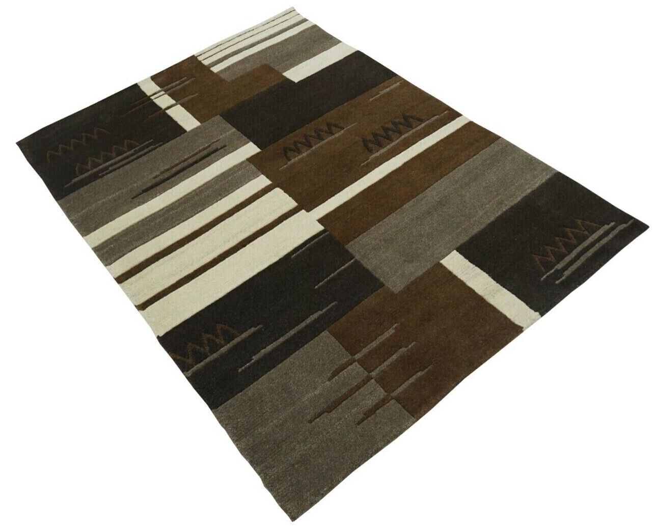 Nepal Teppich Handgeknüpft 100% Wolle Braun Beige Grau 140X195 cm N763