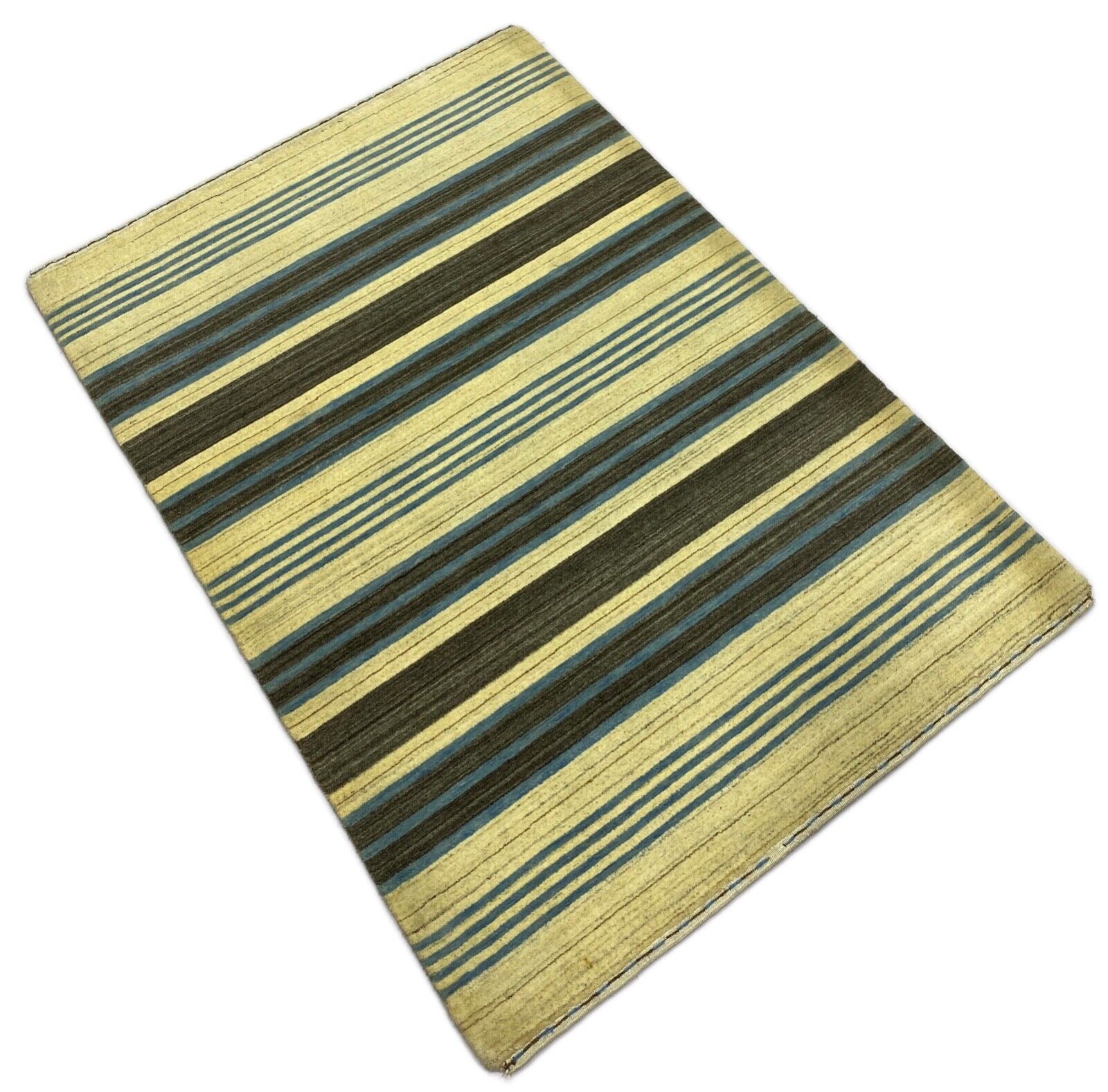 Teppich Gabbeh Beige Grau Blau 100% Wolle loom lori Handgewebt 129x182 cm S14