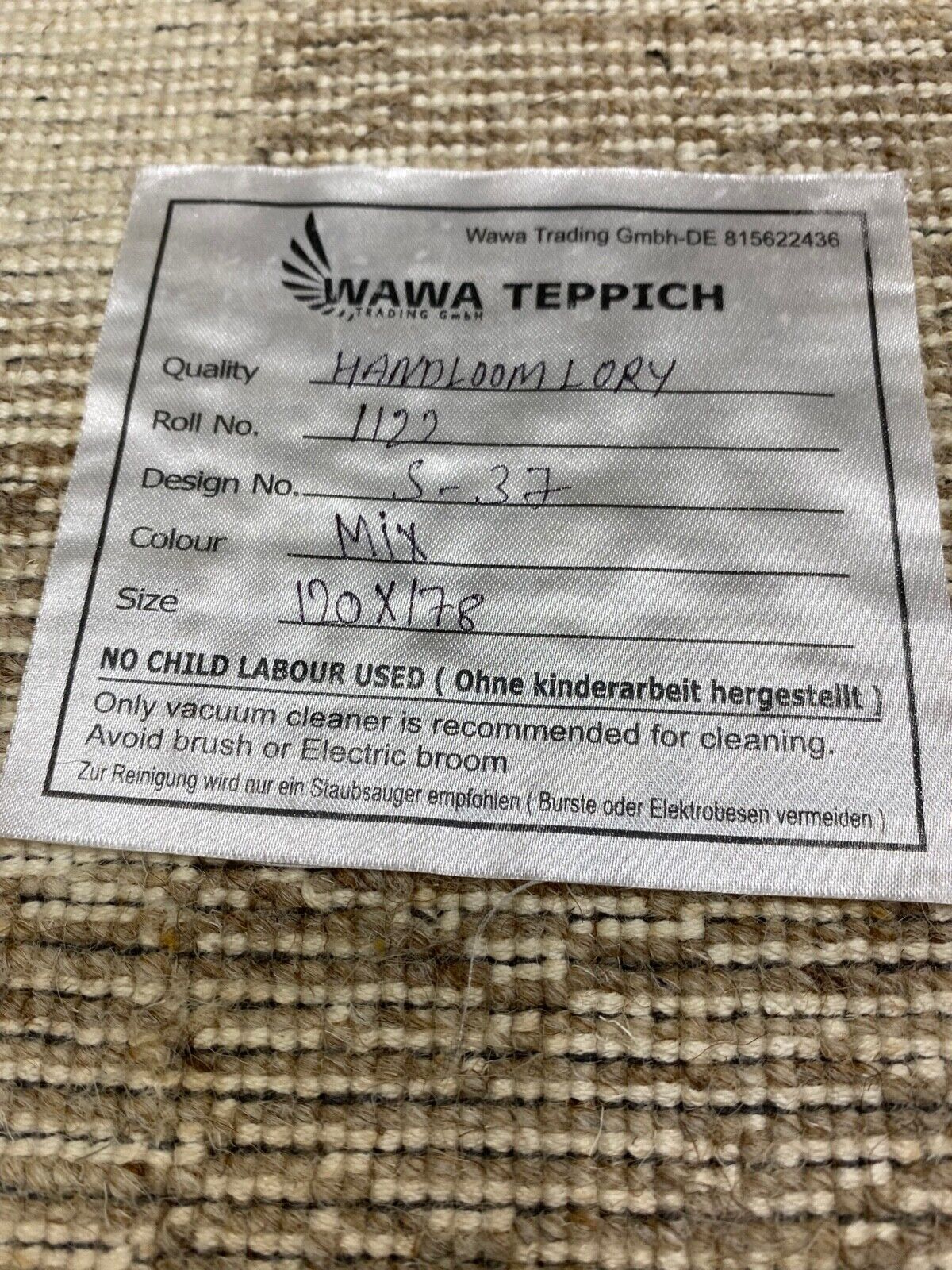 Gabbeh Teppich 100% Wolle Beige loom lori Handgewebt 120x178 cm S37