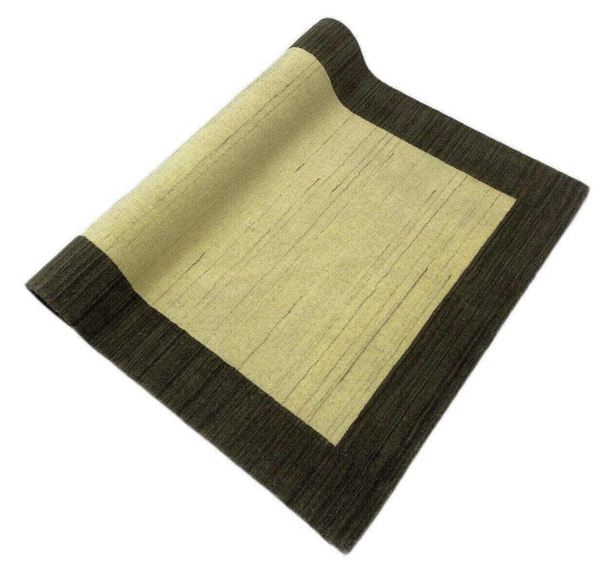 Gabbeh Teppich 100% Wolle Beige Schwarz Handgewebt 120x185 cm Naturwolle S117