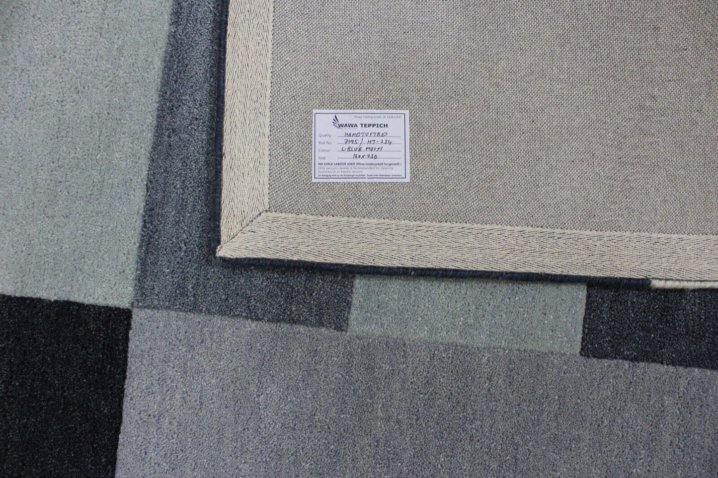 Teppich 100% Wolle HellBlau Beige 160X230 cm Orientteppich Handgetuftet HT234
