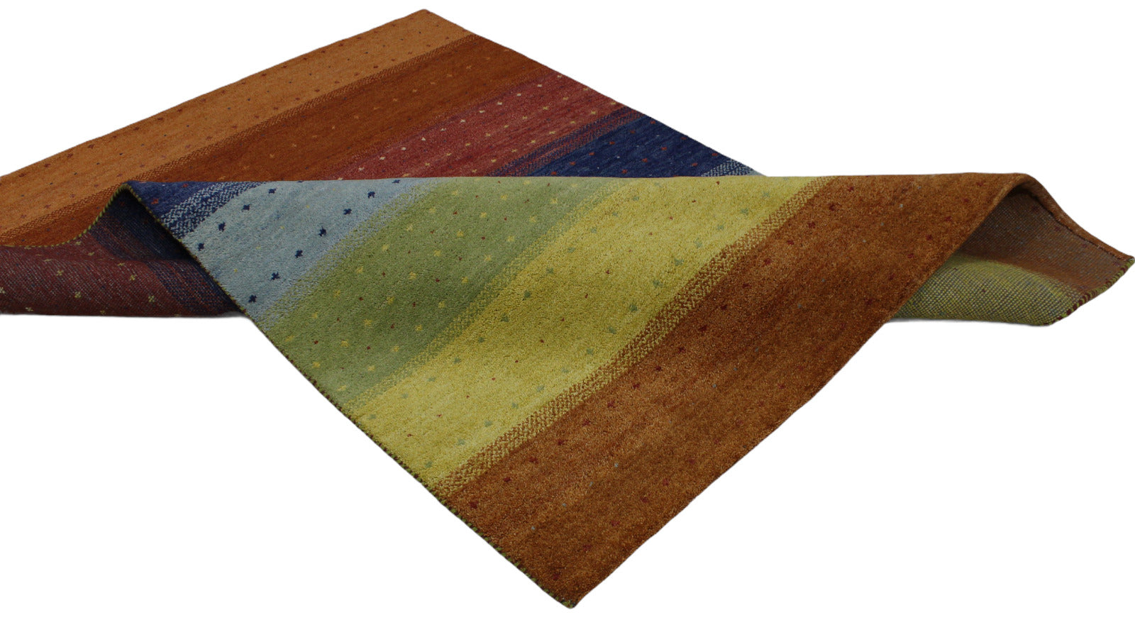 Gabbeh Teppich 100% Wolle Orange Rot Blau Grün Gold Handgeknüpft 167X242 cm WR53