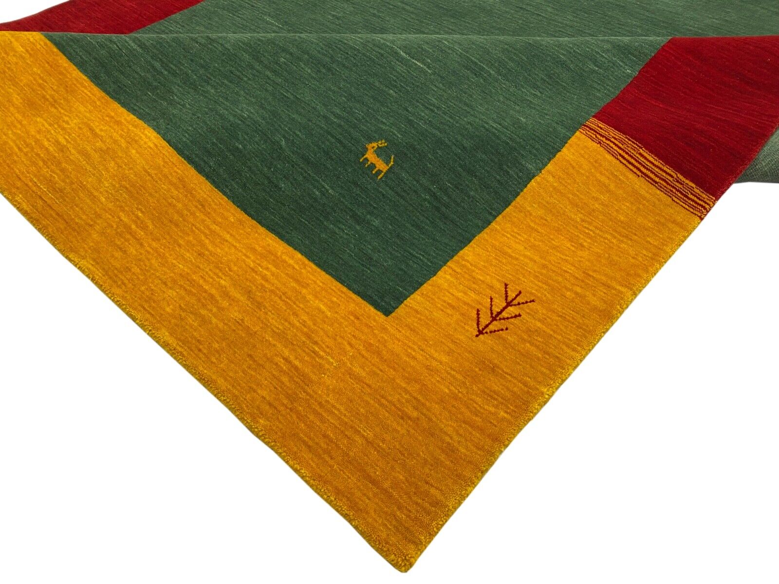 Gabbeh Teppich 100% Wolle 170x240 cm Grün Rot Handgewebt Orientteppich Bunt