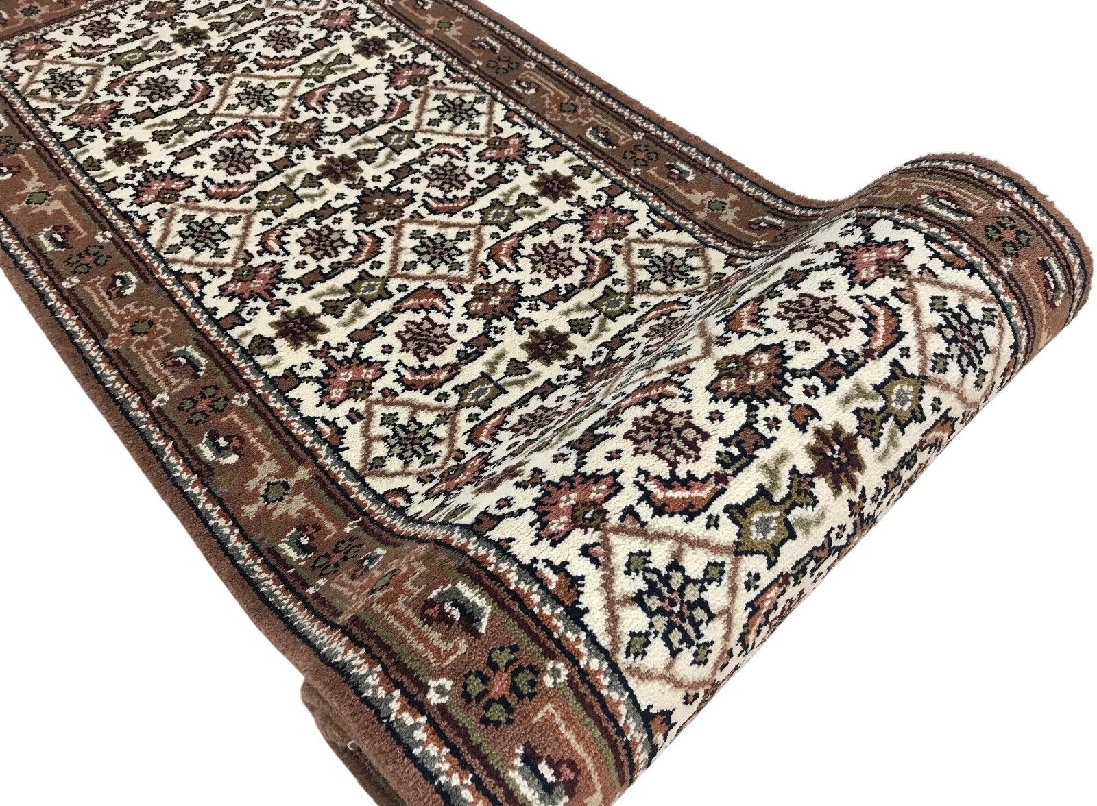 Beige Teppich Orient Läufer Herati Braun Cream 80x300 cm 100% Wolle Handgeknüpft