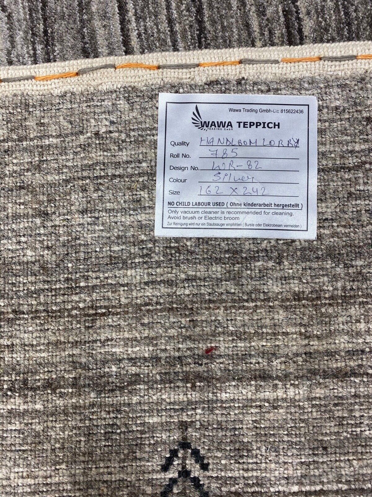 Tappeto Gabbeh per soggiorno grigio argento 100% lana 162x242 cm tessuto a mano WR82