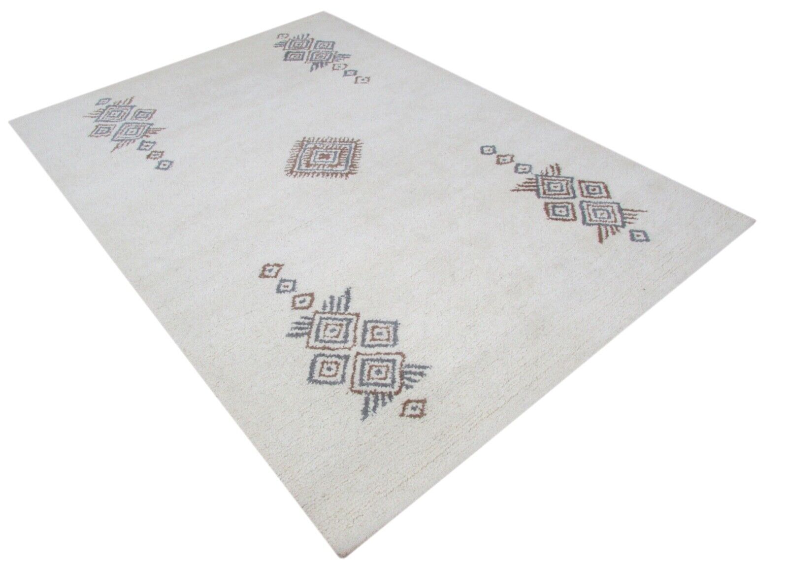 Bež in bela preproga, 100 % volna, 160 x 230 cm, ročno izdelana, ročno tkana, T823