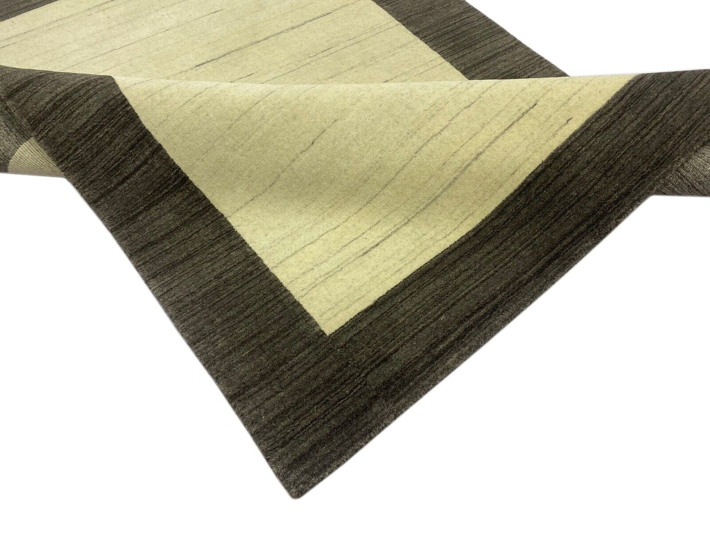 Gabbeh Teppich 100% Wolle Beige Schwarz Handgewebt 120x185 cm Naturwolle S117