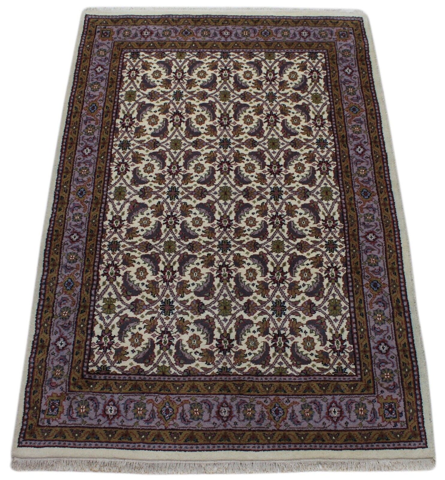 Elfenbein Beige Teppich Wolle Handgeknüpft 100% Schurwolle 155x230 cm D9