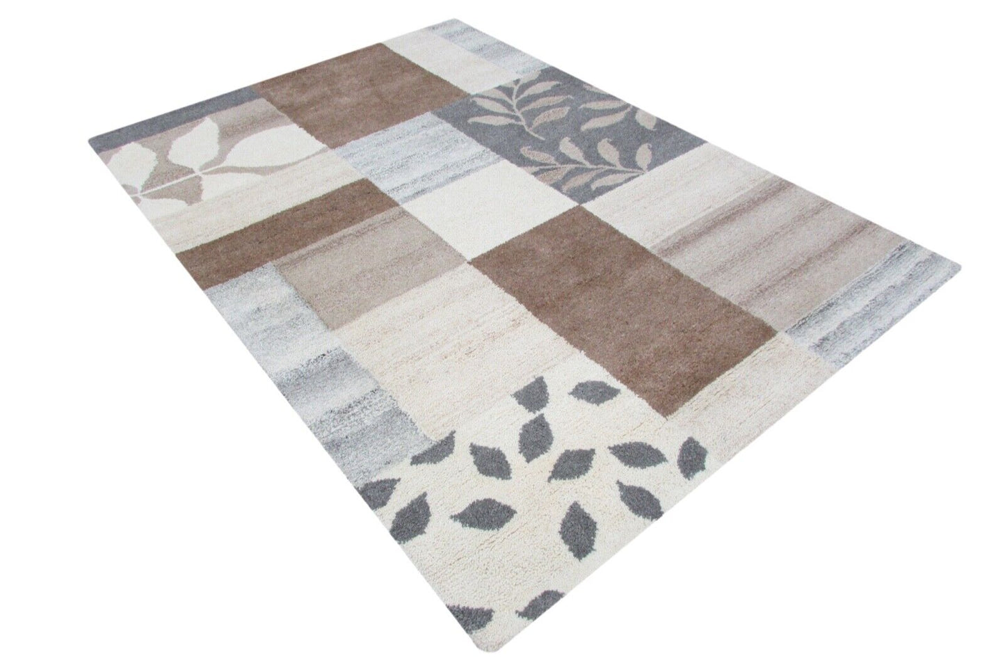 Teppich 100% Wolle Beige Braun Grau 160X230 cm Orientteppich Handgetuftet T811