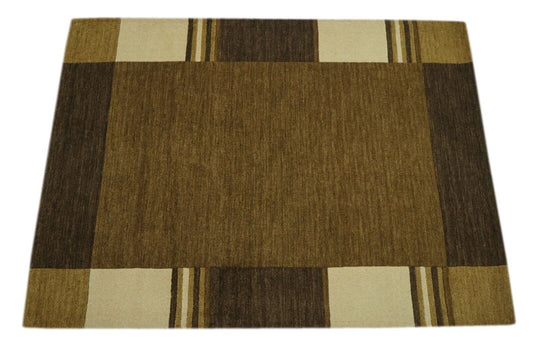 Braun 140X200 cm Teppich 100% Wolle Orientteppich Orange Handgetuftet HT600