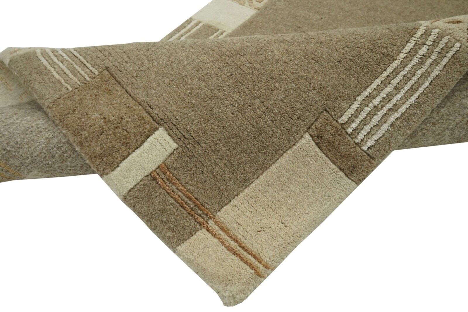 Taupe Nepal Teppich 70x140 cm Handgeknüpft 100% Wolle Orientteppich N768