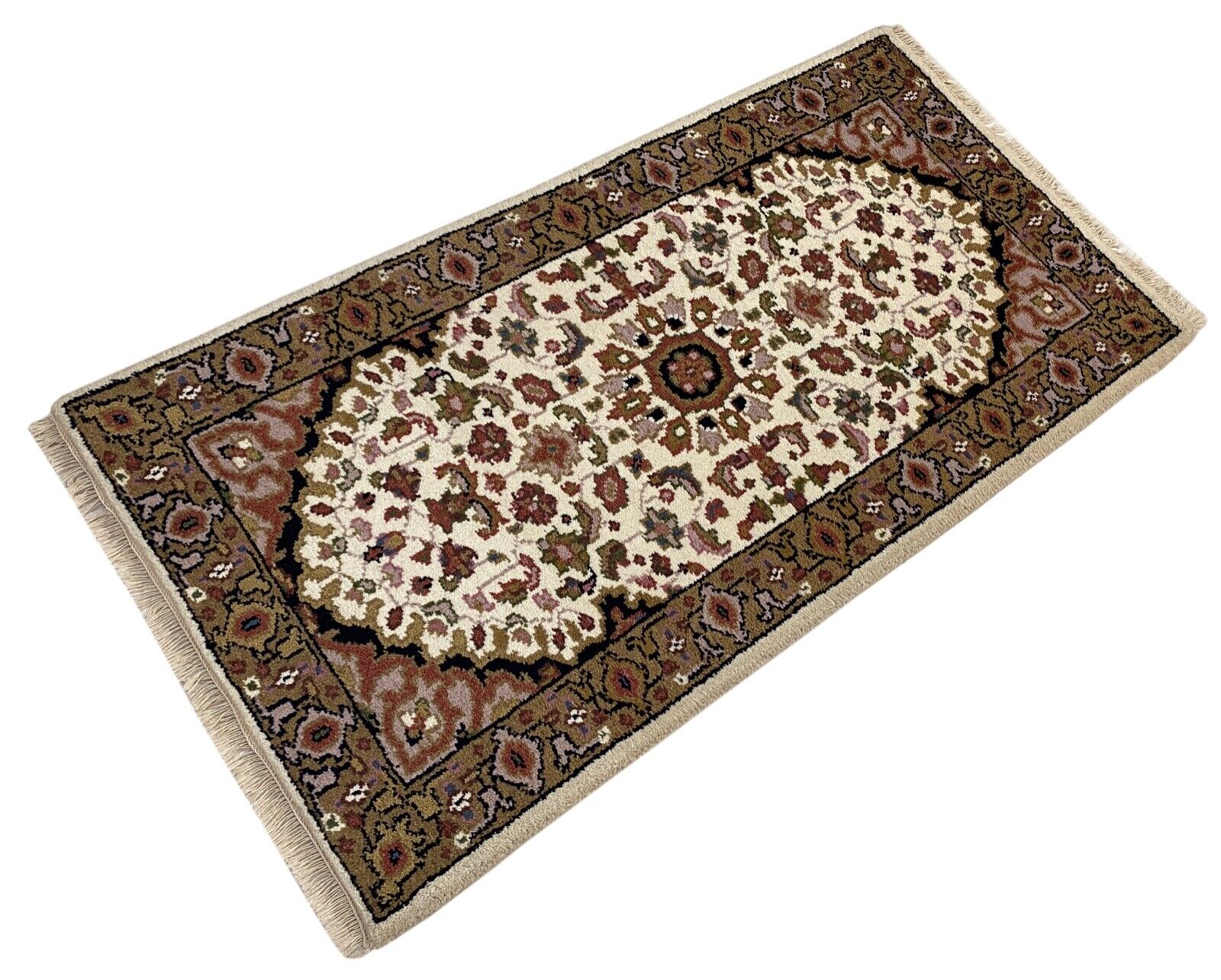 Beige Teppich Wolle Handgeknüpft Orientteppich 100% Schurwolle 70X140 cm D8