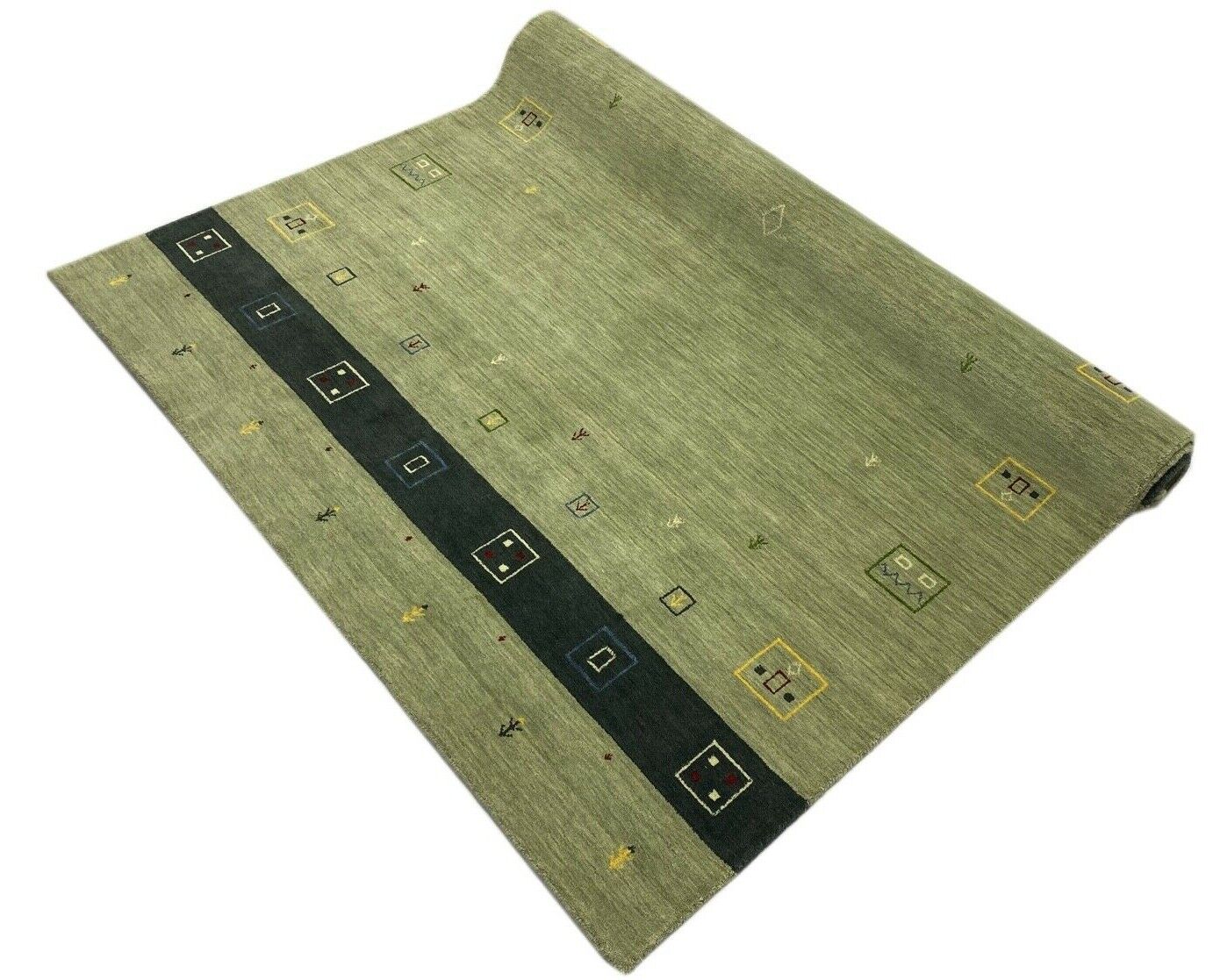 Gabbeh Teppich 100% Wolle 170x240 cm Beige Handgewebt Orientteppich wr107