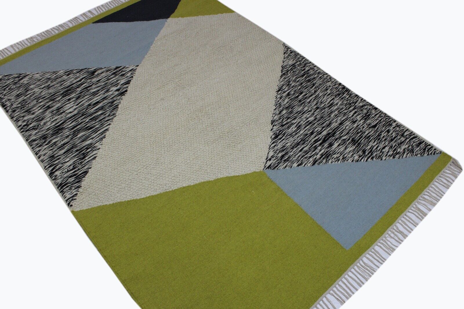 Kilim 100% wolle Teppich Handgewebt Gold Grün Beige Kelim 160X230 cm