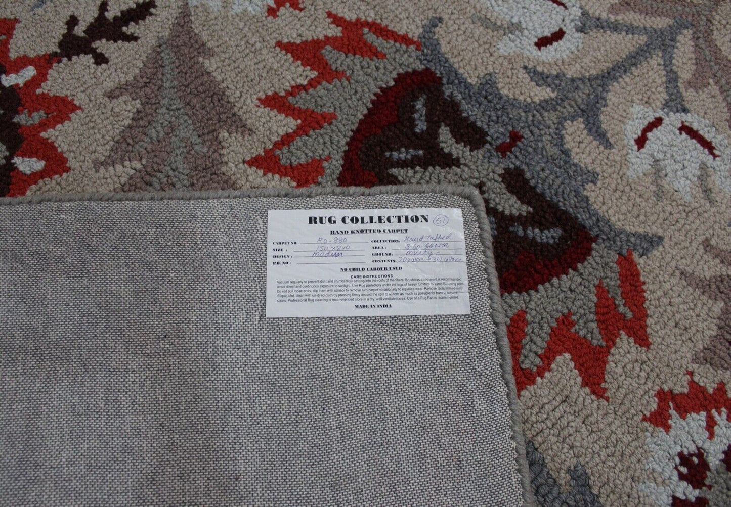 Grau Rot Teppich 100% Wolle Handarbeit 150X240 CM Handgetuftet