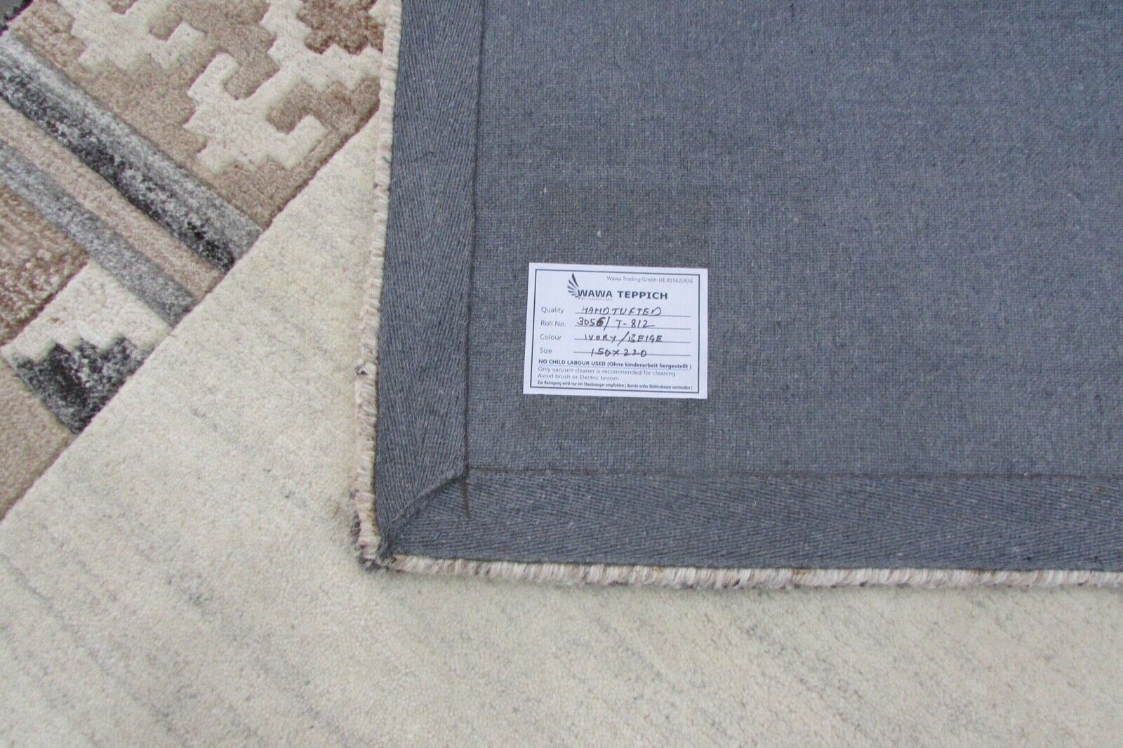 Teppich 100% Wolle Beige Grau 150X220 cm Orientteppich Handgetuftet T812