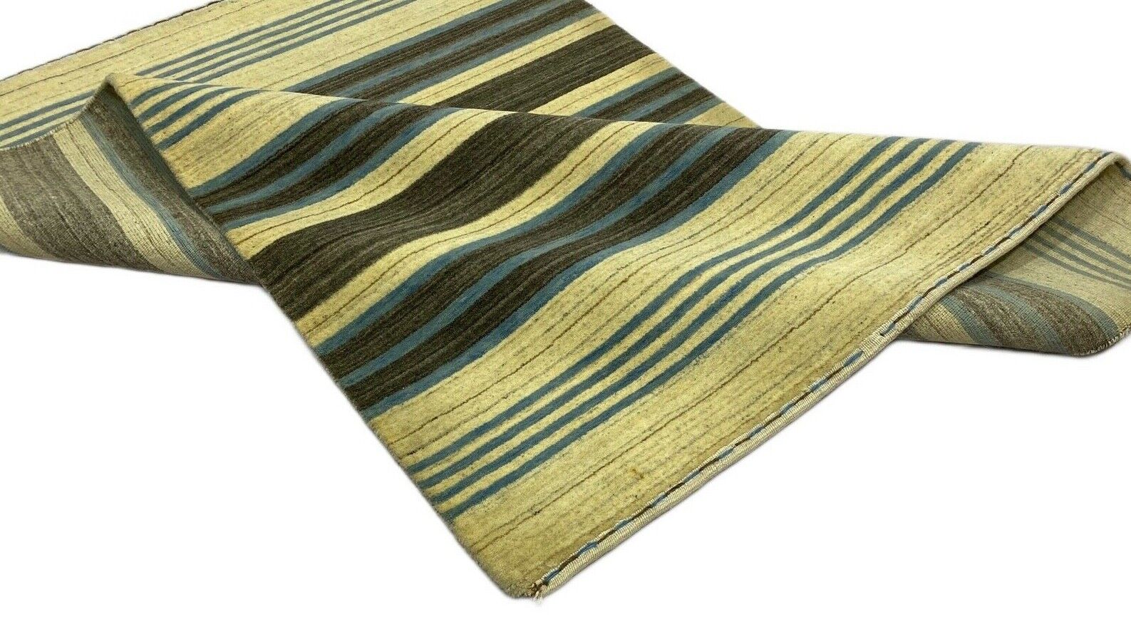 Teppich Gabbeh Beige Grau Blau 100% Wolle loom lori Handgewebt 129x182 cm S14