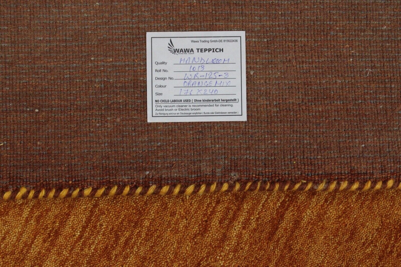 Orange Gold 100% Wolle Gabbeh loom Teppich 175X240 cm Handgewebt WR125