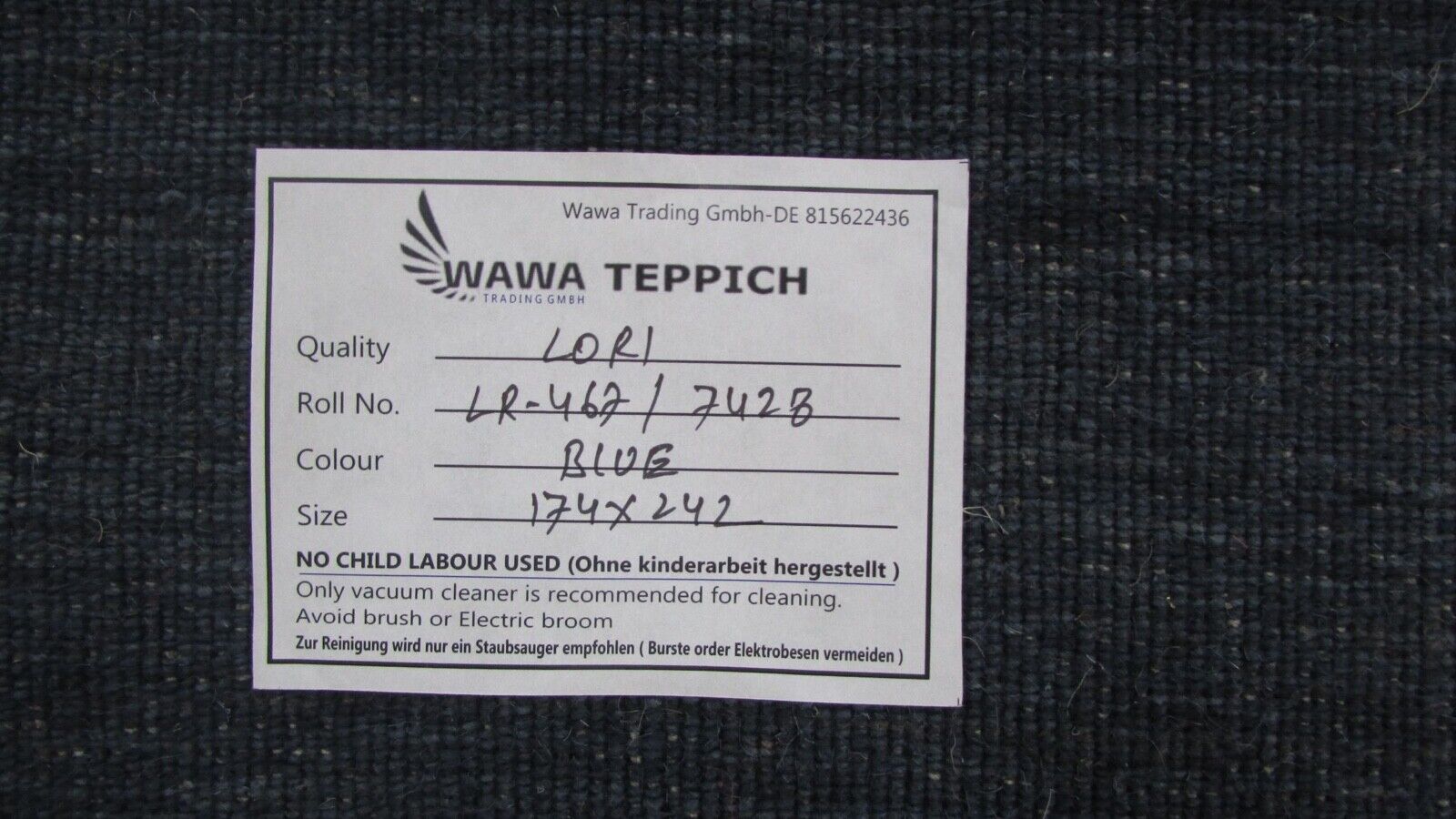 Blau Gabbeh Teppich 100% Wolle 170x240 cm Orientteppich Handgewebt Lr466