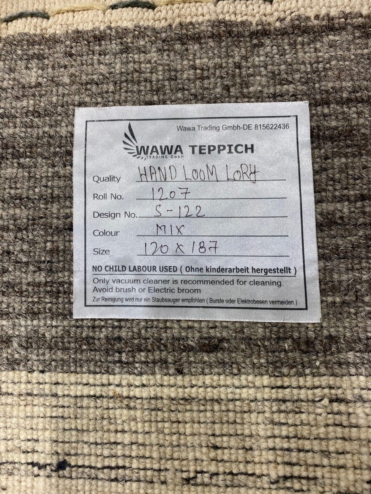 Teppich 100% Wolle Grau Beige lori Handgewebt 120x187 cm Naturwolle S122