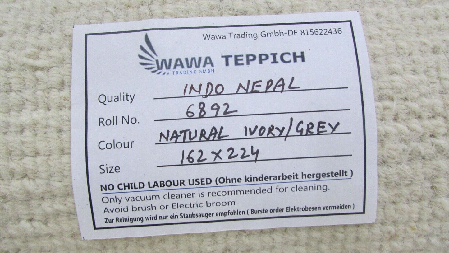 Nepal Teppich Handgeknüpft Beige Grau 100% Wolle Orientteppich 162x224 cm N-44