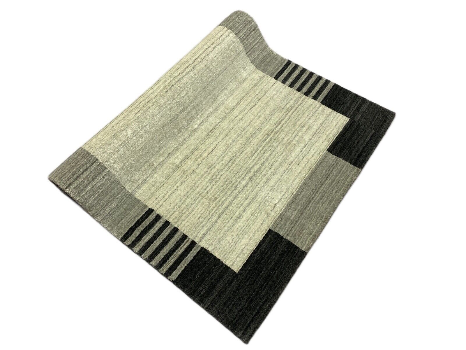 Tappeto Gabbeh, 100% lana, beige e nero, telaio lori, tessuto a mano, 120x184 cm, S2