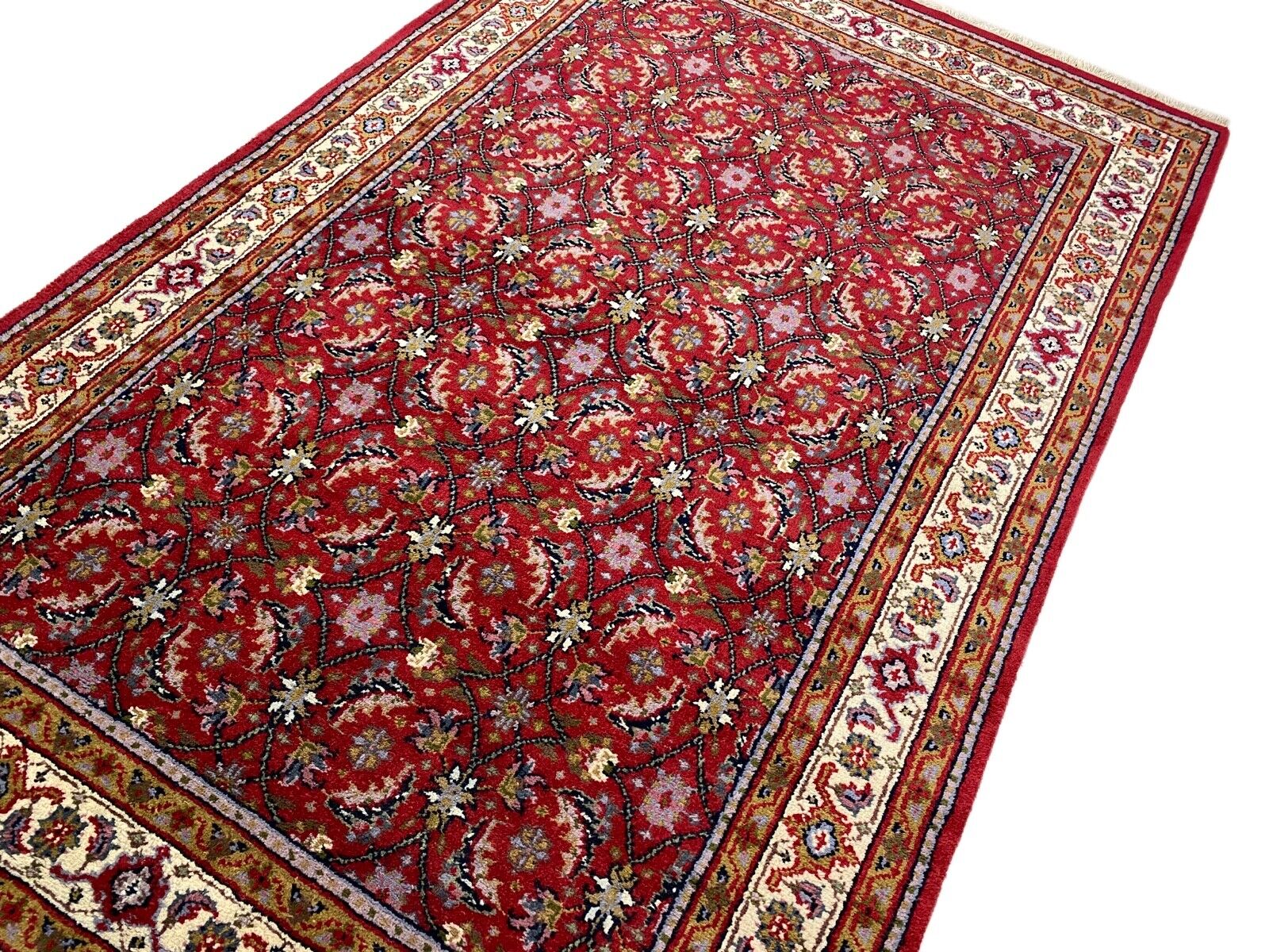Tapis oriental Red Carpet en laine, noué à la main, 100 % laine vierge, 155 x 245 cm, diamètre 16 pouces.
