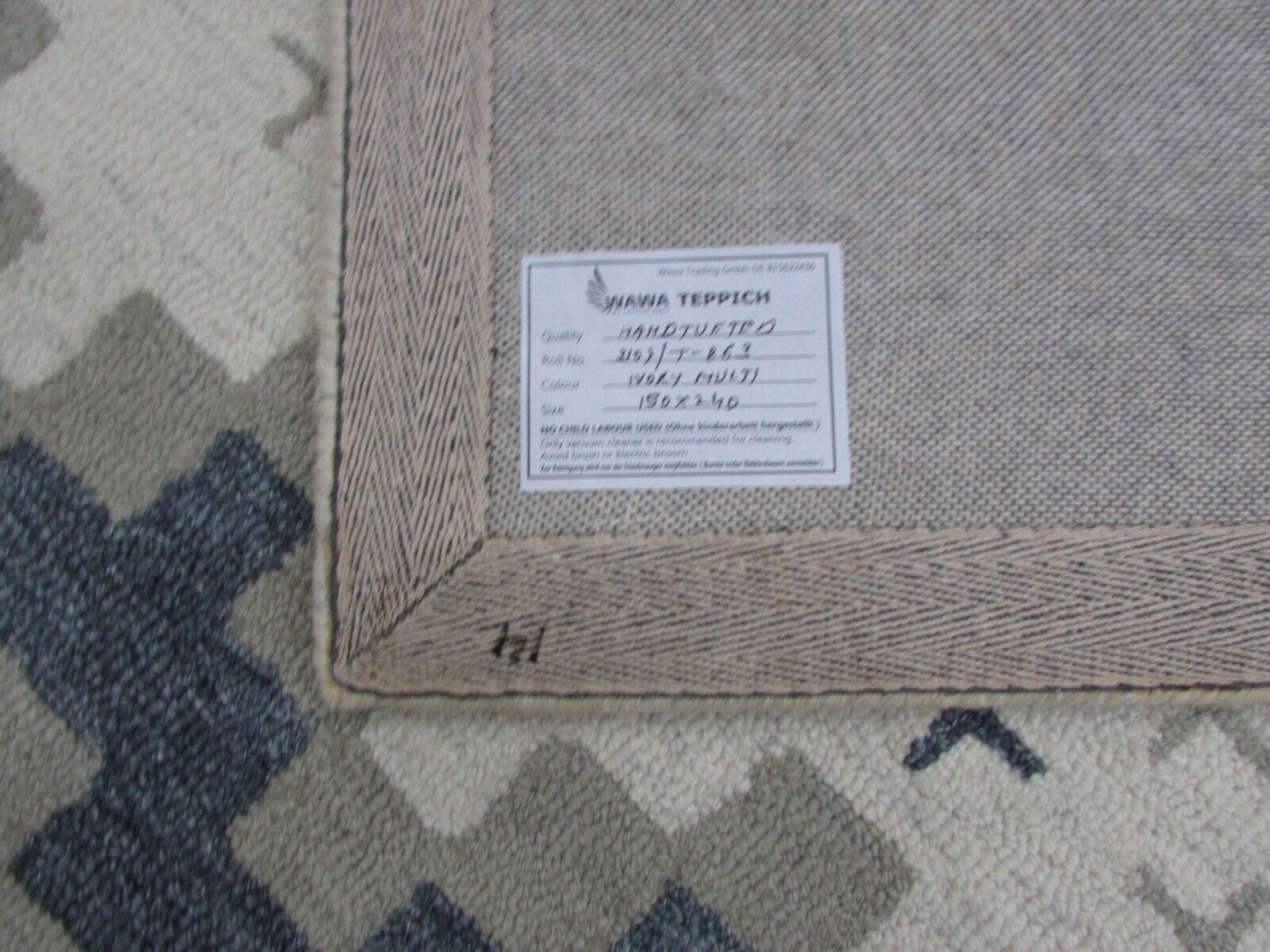 Grau Beige Teppich 100% Wolle 160X230 cm Handarbeit Handgetuftet T863