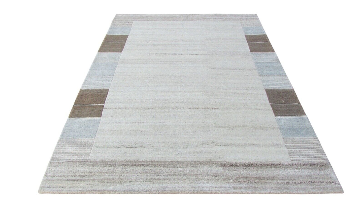 Nepal Teppich Handgeknüpft Beige Grau 100% Wolle Orientteppich 165x227 cm N-94