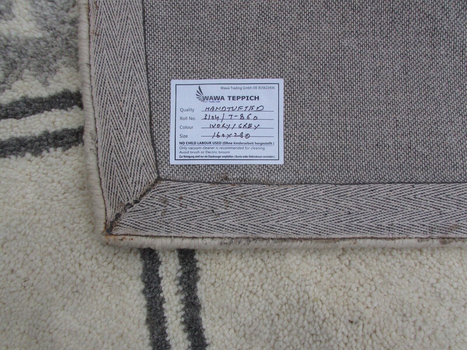 Teppich 100% Wolle Grau Béžová 160X230 cm Handarbeit Handgetuftet T860